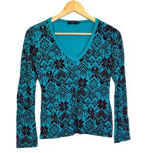 Versace Sport Turquoise Maroon Velvet Aztec Print Southwestern Blouse large